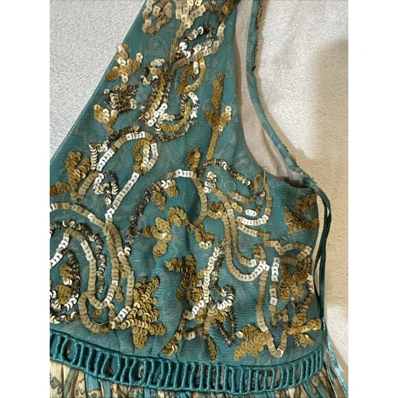 Ranna Gill Anthropologie Dress 8 Boho Paisley Sequin Embroidered Maxi Sleeveless - Picture 14 of 16